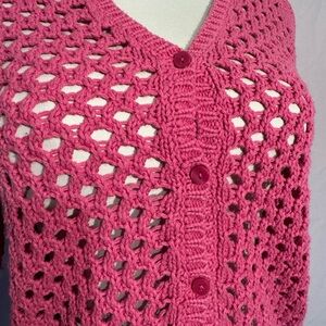 Preswick & Moore Pink Crochet Knit Button Front Cardigan